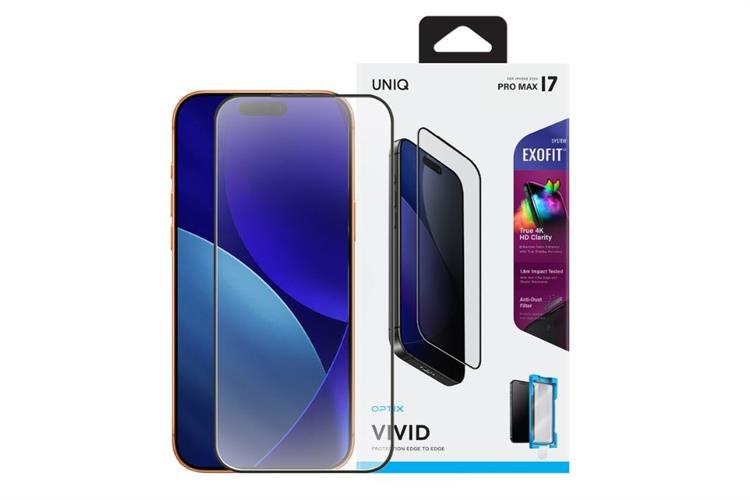Miếng dán iPhone 17 Pro Max kính cường lực kèm khung hỗ trợ dán UniQ Màu Trắng
