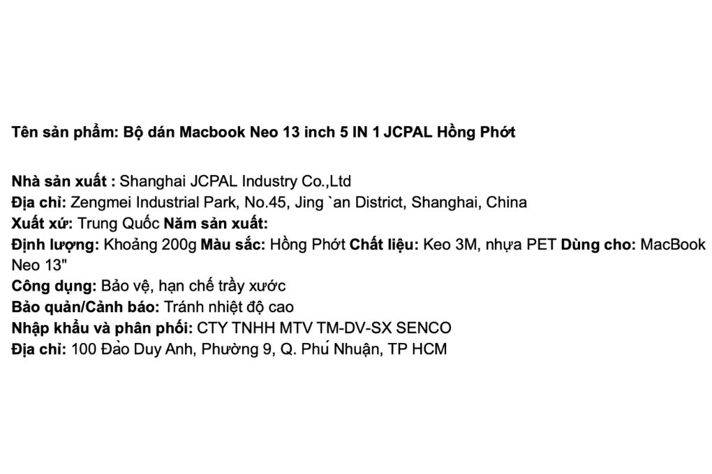 Bộ dán Macbook Neo 13 inch 5 IN 1 JCPAL - 7