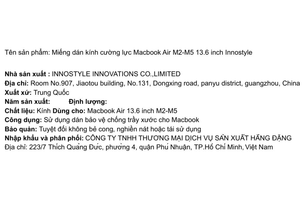 Miếng dán kính Macbook Air M2-M5 13.6 inch cường lực Innostyle - 4