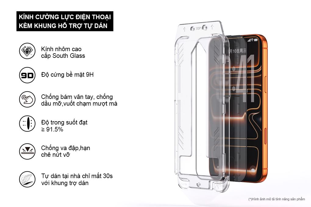 Miếng dán kính cường lực iPhone 17 Pro Max kèm khung JC AVA+ Màu Trắng