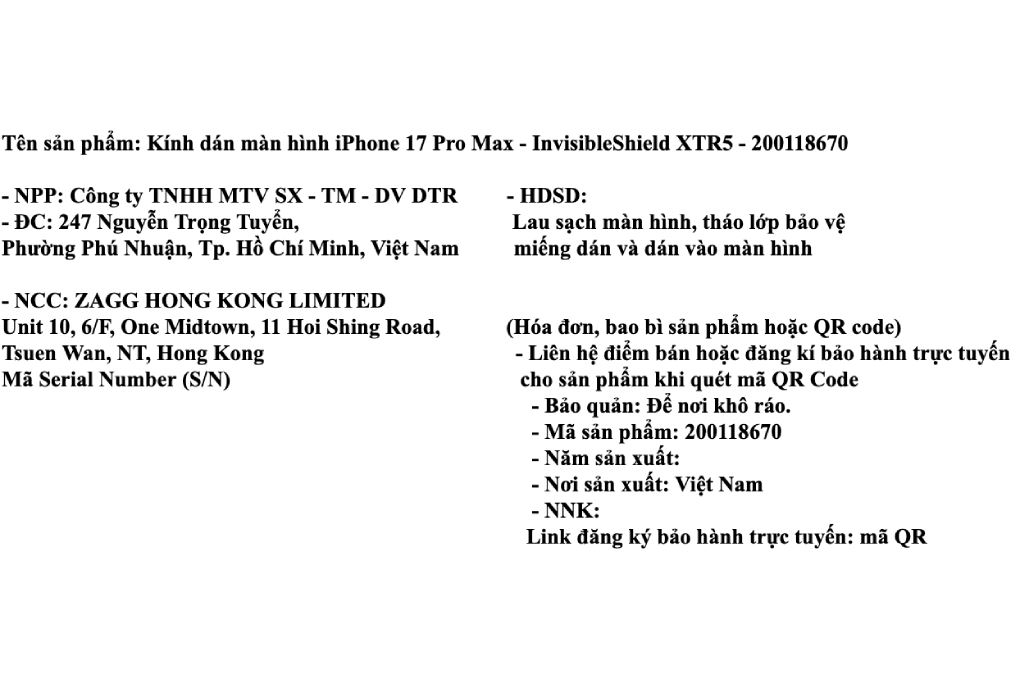 Miếng dán kính cường lực iPhone 17 Pro Max không viền kèm khung ZAGG InvisibleShield XTR5 Màu Trắng