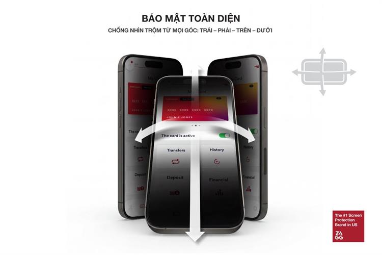 Miếng dán kính iPhone 17 Pro Max cường lực chống nhìn trộm không viền kèm khung ZAGG InvisibleShield XTR Màu Đen