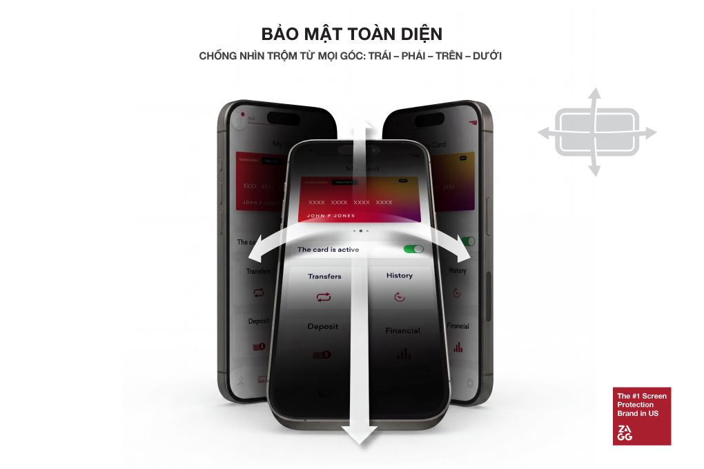 Miếng dán kính iPhone 17 Pro Max cường lực chống nhìn trộm không viền kèm khung ZAGG InvisibleShield XTR - 5