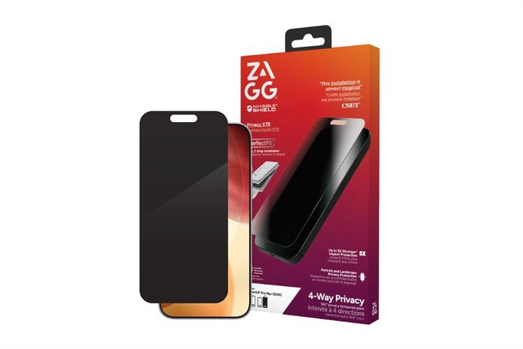 Miếng dán kính iPhone 17 Pro Max cường lực chống nhìn trộm không viền kèm khung ZAGG InvisibleShield XTR Màu Đen