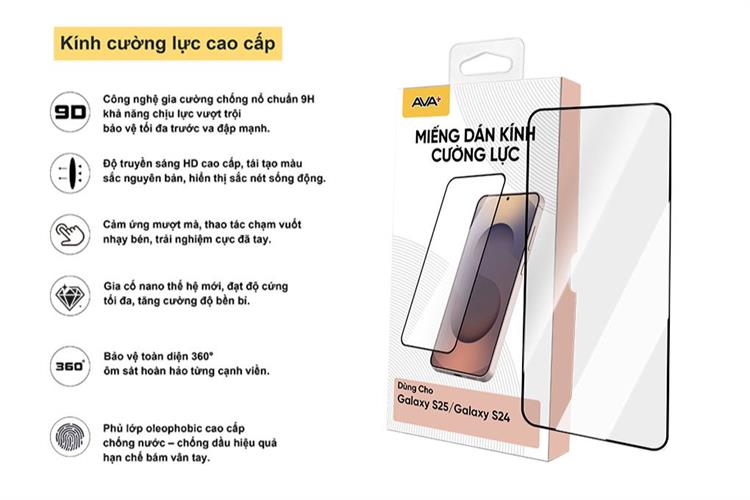 Miếng dán kính Samsung Galaxy S25 cường lực AVA+ JC Màu Trắng