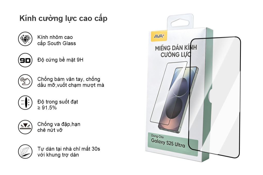 Miếng dán kính Samsung Galaxy S25 Ultra cường lực AVA+ - 10