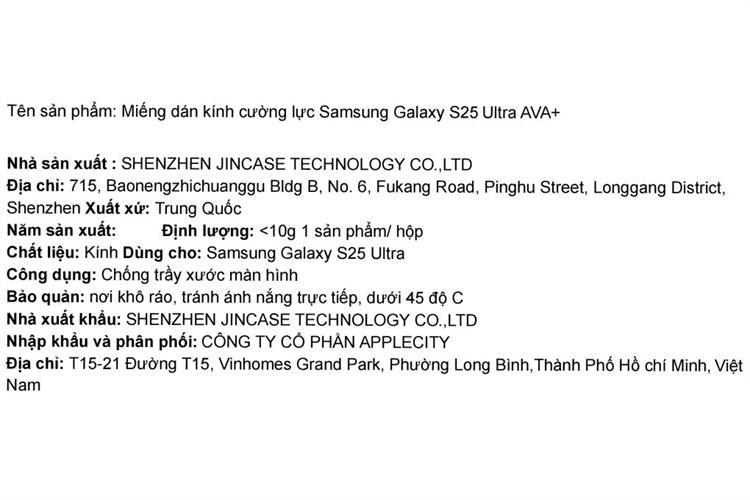 Miếng dán kính Samsung Galaxy S25 Ultra cường lực AVA+ Màu Trắng