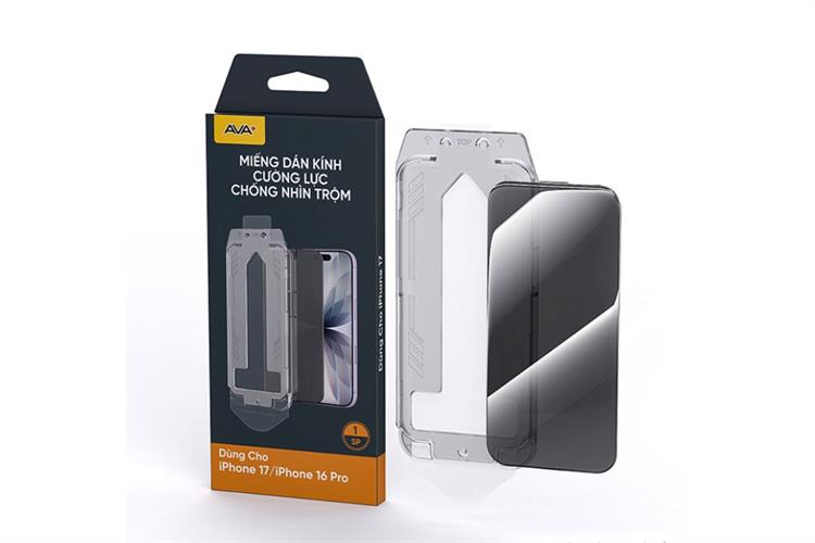 Miếng dán kính iPhone 17 cường lực chống nhìn trộm kèm khung AVA+ JC Màu Đen