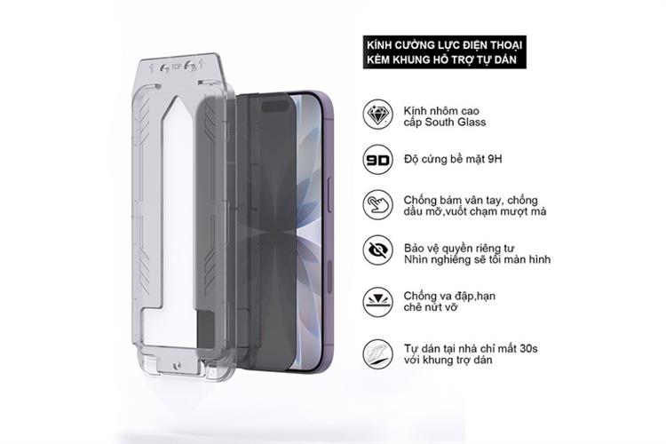 Miếng dán kính iPhone 17 cường lực chống nhìn trộm kèm khung AVA+ JC Màu Đen