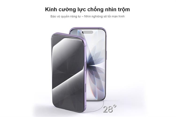 Miếng dán kính iPhone 17 cường lực chống nhìn trộm kèm khung AVA+ JC Màu Đen