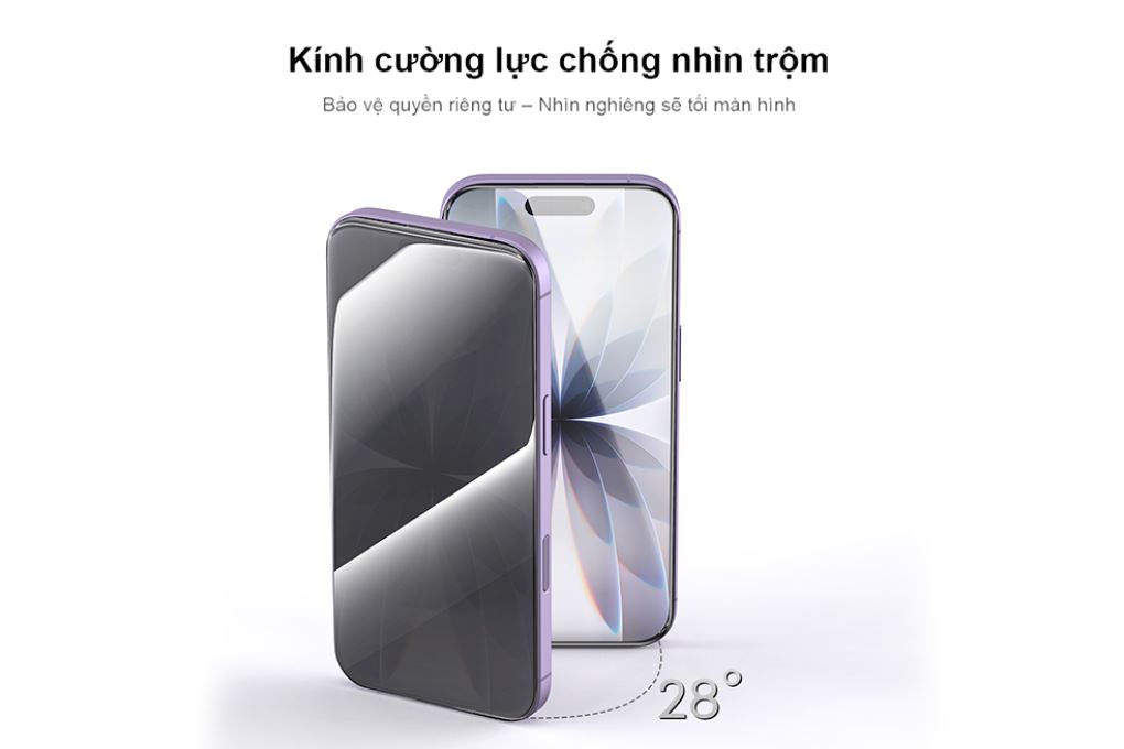Miếng dán kính cường lực chống nhìn trộm iPhone 17 kèm khung AVA+ JC Màu Đen