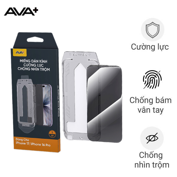 Miếng dán iPhone 17 cường lực chống nhìn trộm kèm khung AVA+ JC