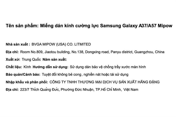 Miếng dán kính Samsung Galaxy A37/A57 cường lực Mipow Màu Trắng