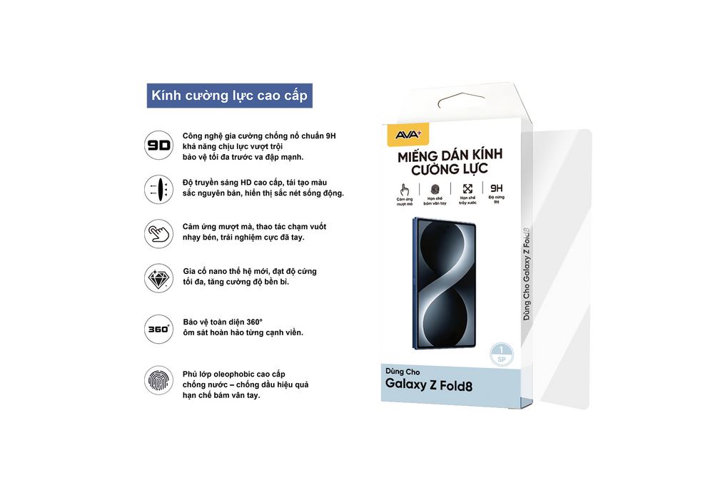 Miếng dán kính cường lực Samsung Galaxy Z Fold8 AVA+ JC Màu Trắng