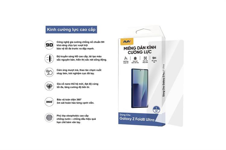 Miếng dán kính Samsung Galaxy Z Fold8 Ultra cường lực AVA+ JC Màu Trắng
