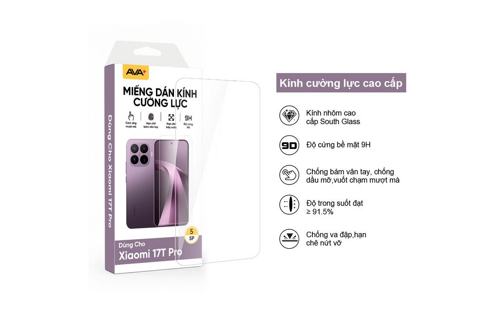 Miếng dán kính cường lực Xiaomi 17T Pro AVA+ JC Màu Trắng