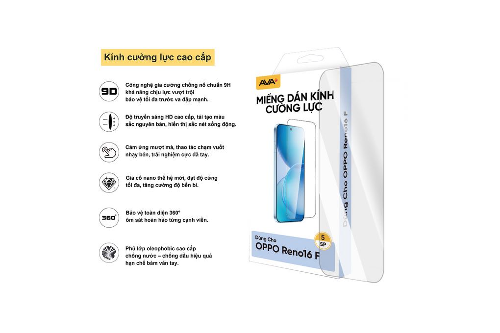 Miếng dán kính cường lực OPPO Reno16 F AVA+ JC Màu Trắng