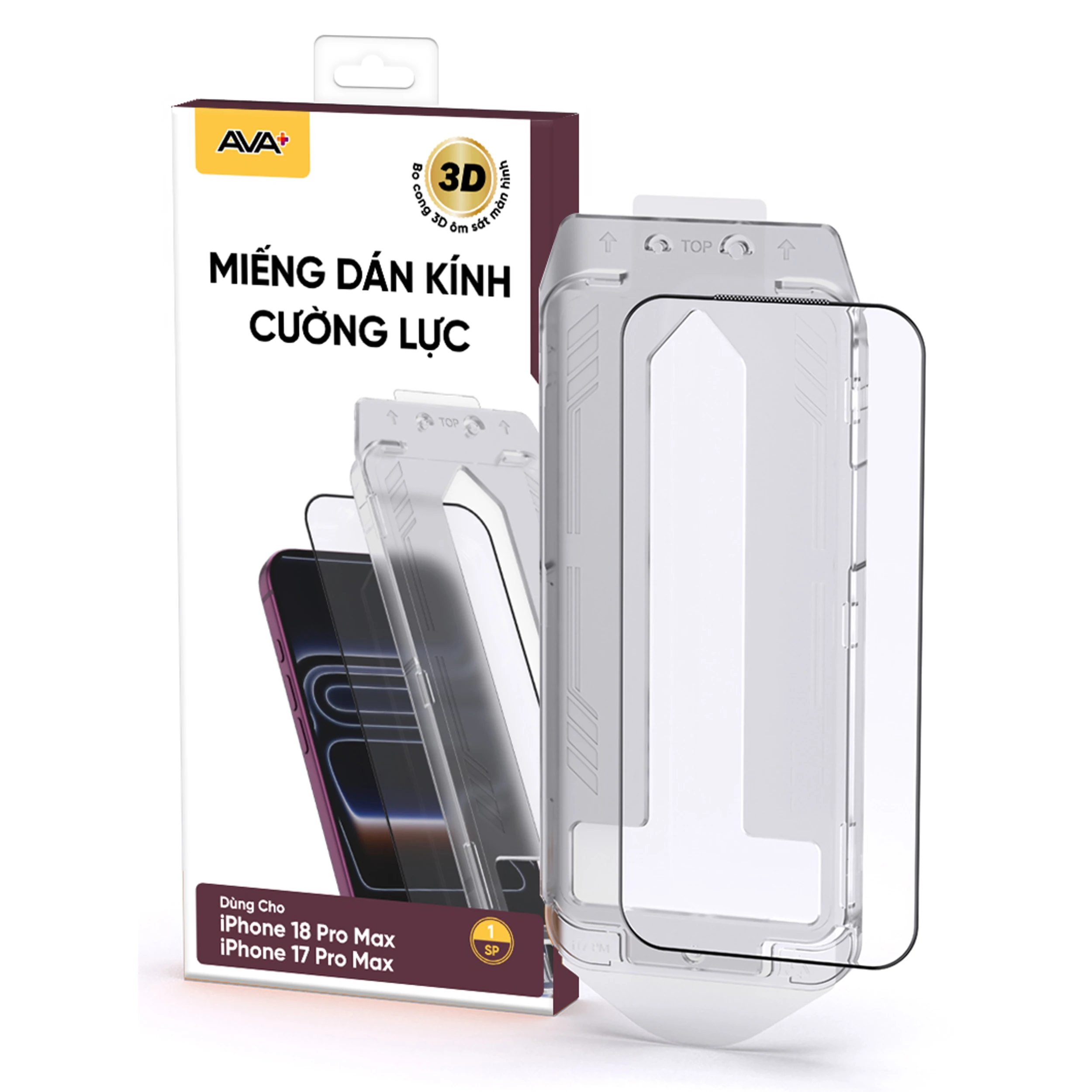 Miếng dán kính cường lực 3D 0.25mm iPhone 18 Pro Max AVA+ JC Màu Trắng
