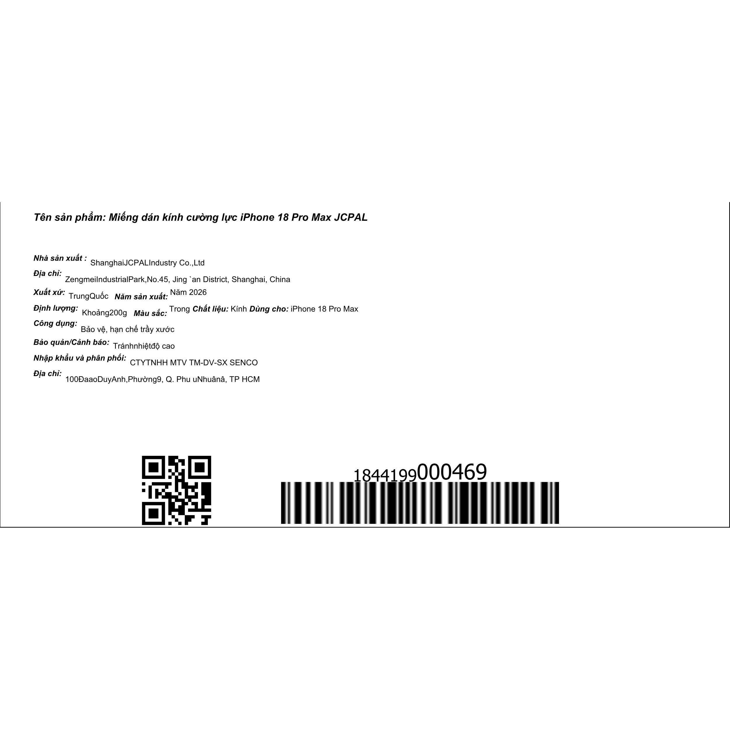 Miếng dán kính cường lực iPhone 18 Pro Max JCPAL Màu Trắng