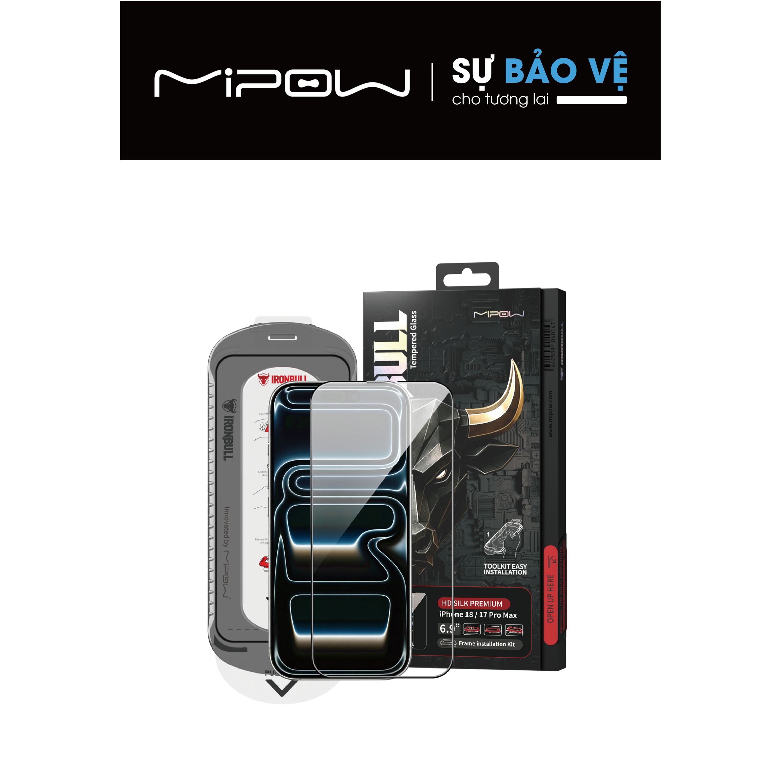 Miếng dán kính cường lực iPhone 18 Pro Max Mipow IRONBULL BJ805-BK Màu Trắng
