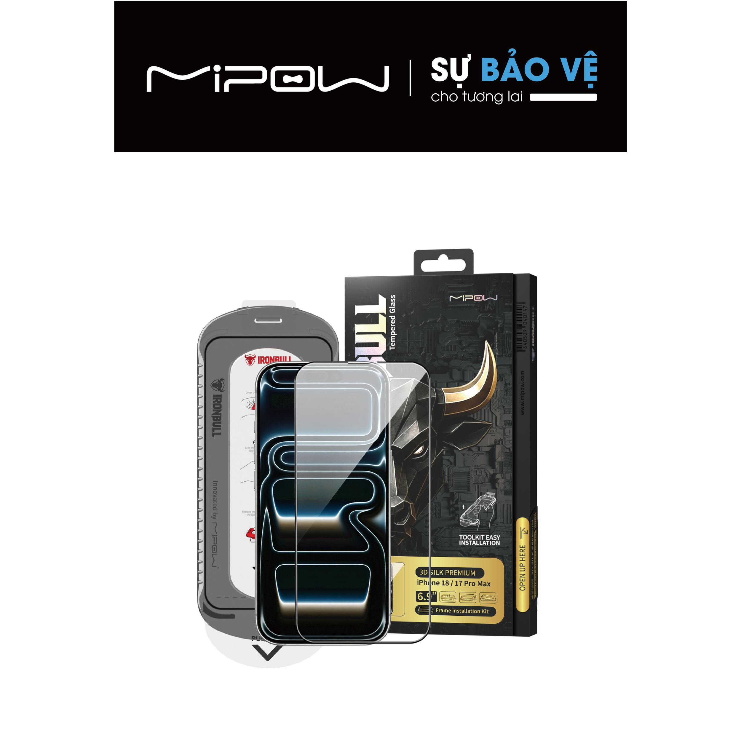 Miếng dán kính cường lực 3D iPhone 18 Pro Max Mipow IRONBULL BJ808-BK Màu Trắng