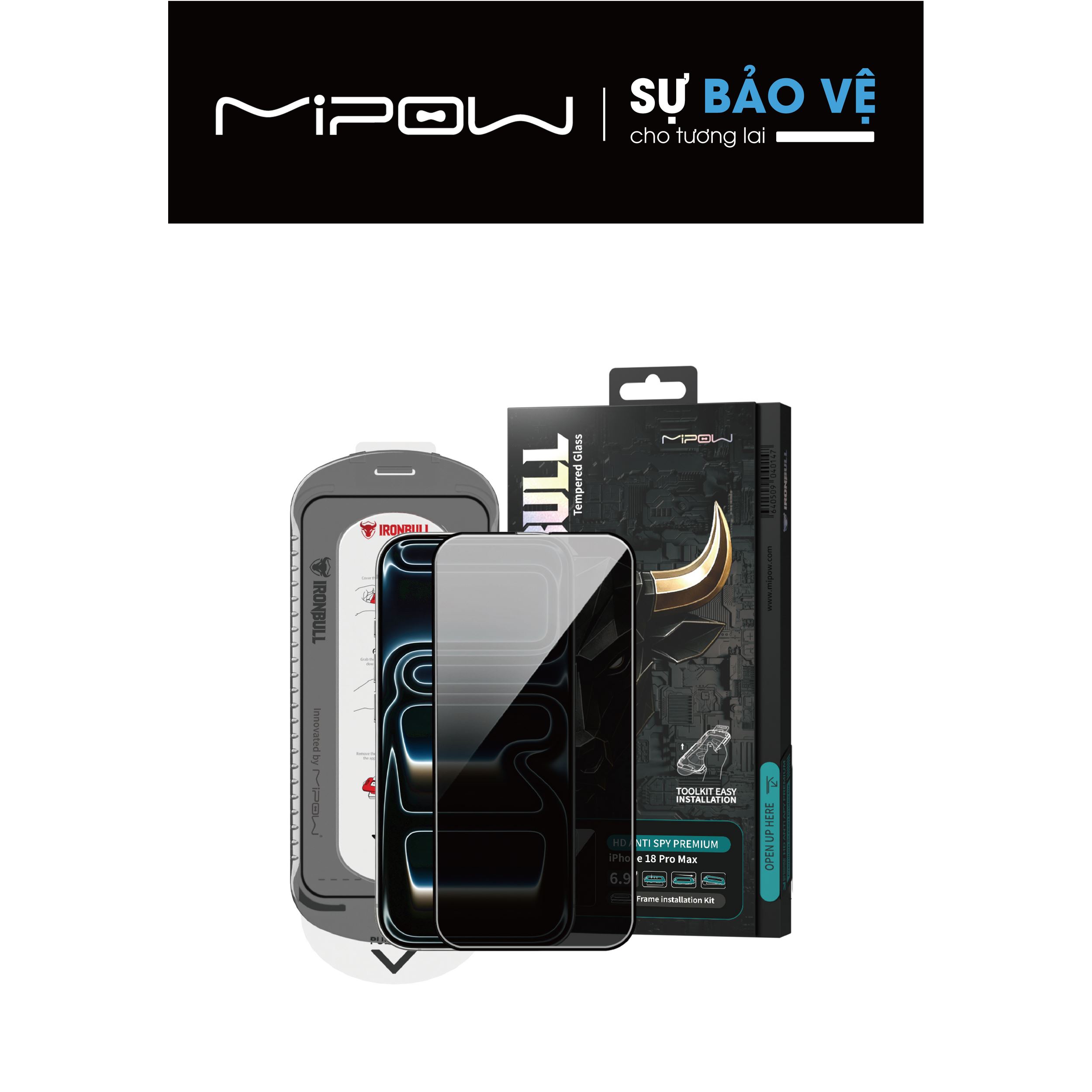 Miếng dán kính cường lực chống nhìn trộm iPhone 18 Pro Max Mipow IRONBULL BJ811-BK Màu Trắng