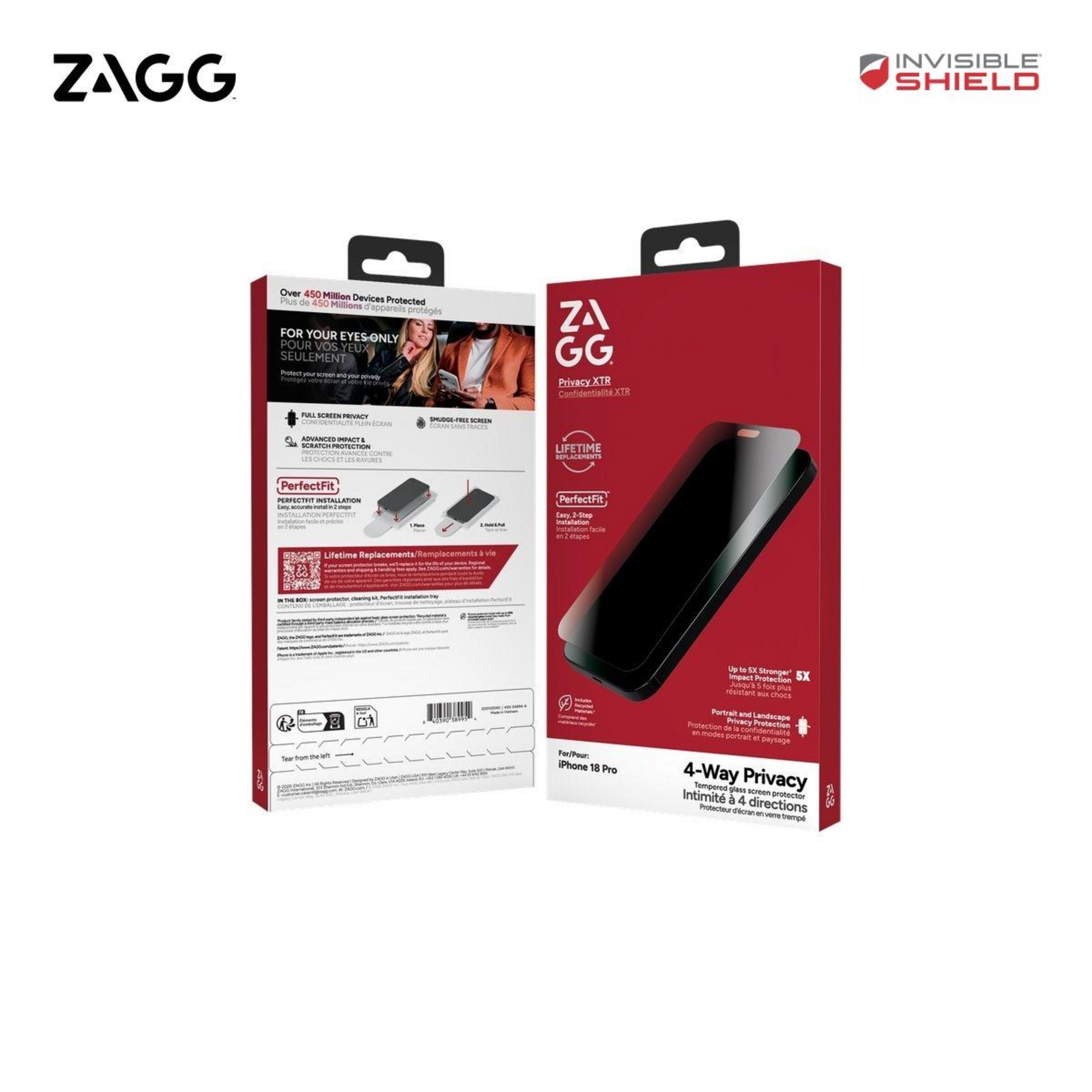 Miếng dán kính iPhone 18 Pro cường lực không viền chống nhìn trộm ZAGG InvisibleShield XTR
