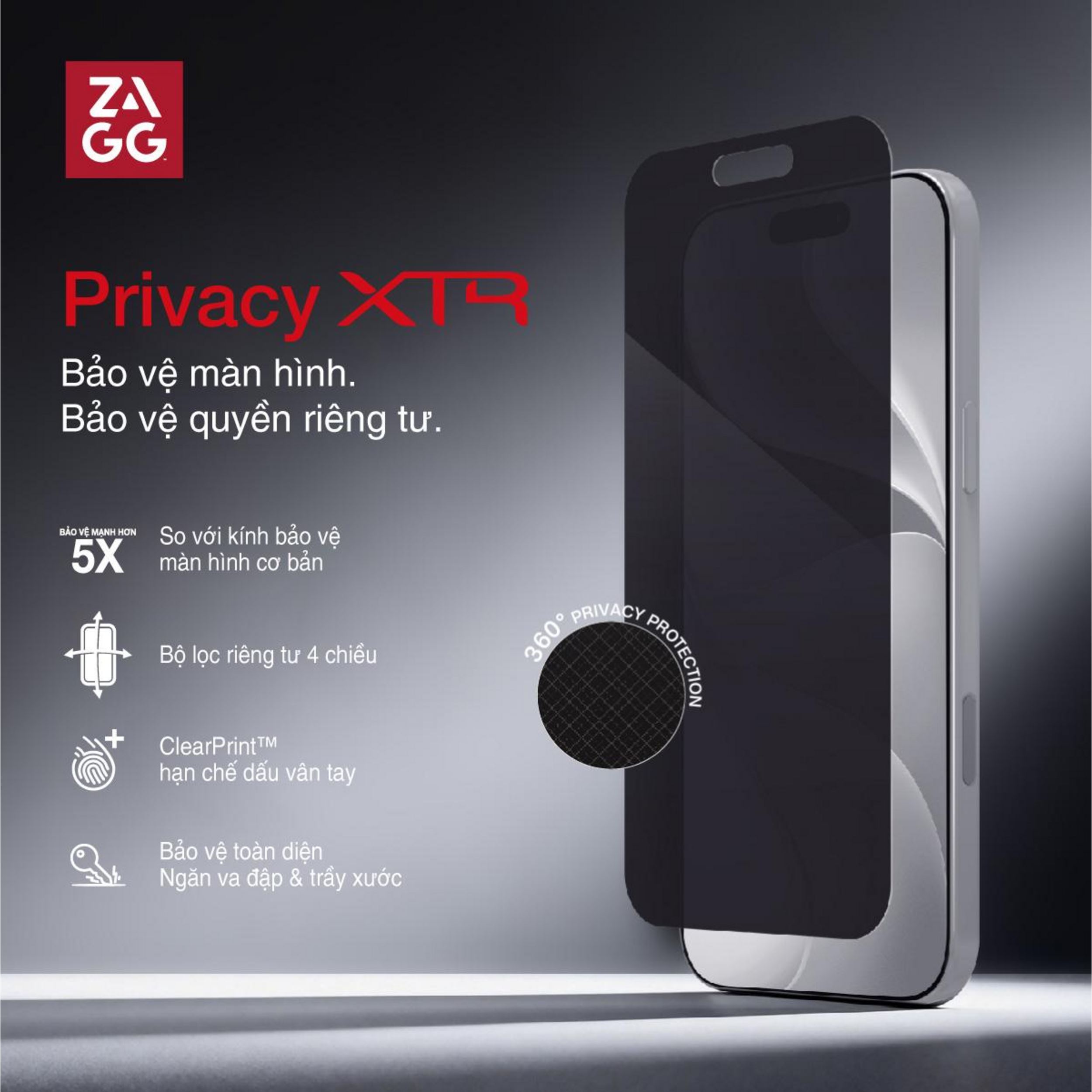 Miếng dán kính iPhone 18 Pro cường lực không viền chống nhìn trộm ZAGG InvisibleShield XTR - 10
