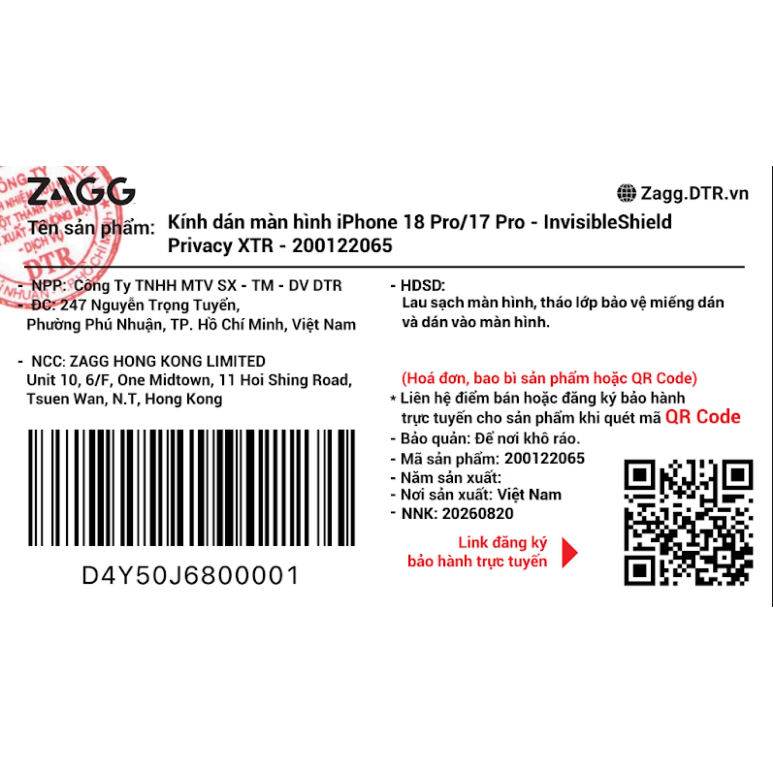 Miếng dán kính iPhone 18 Pro cường lực không viền chống nhìn trộm ZAGG InvisibleShield XTR - 17