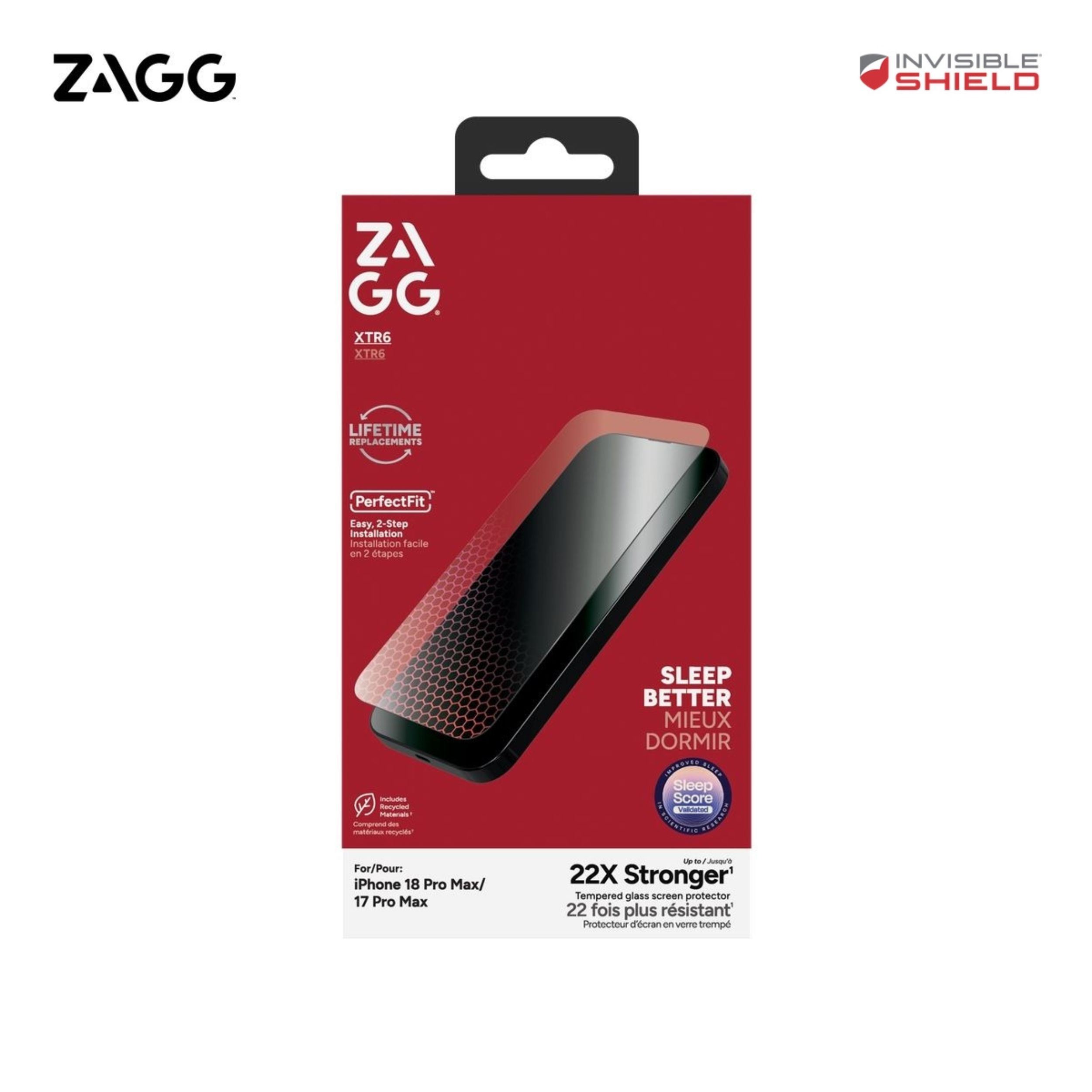 Miếng dán kính iPhone 18 Pro Max cường lực không viền ZAGG InvisibleShield XTR6 Màu Trắng