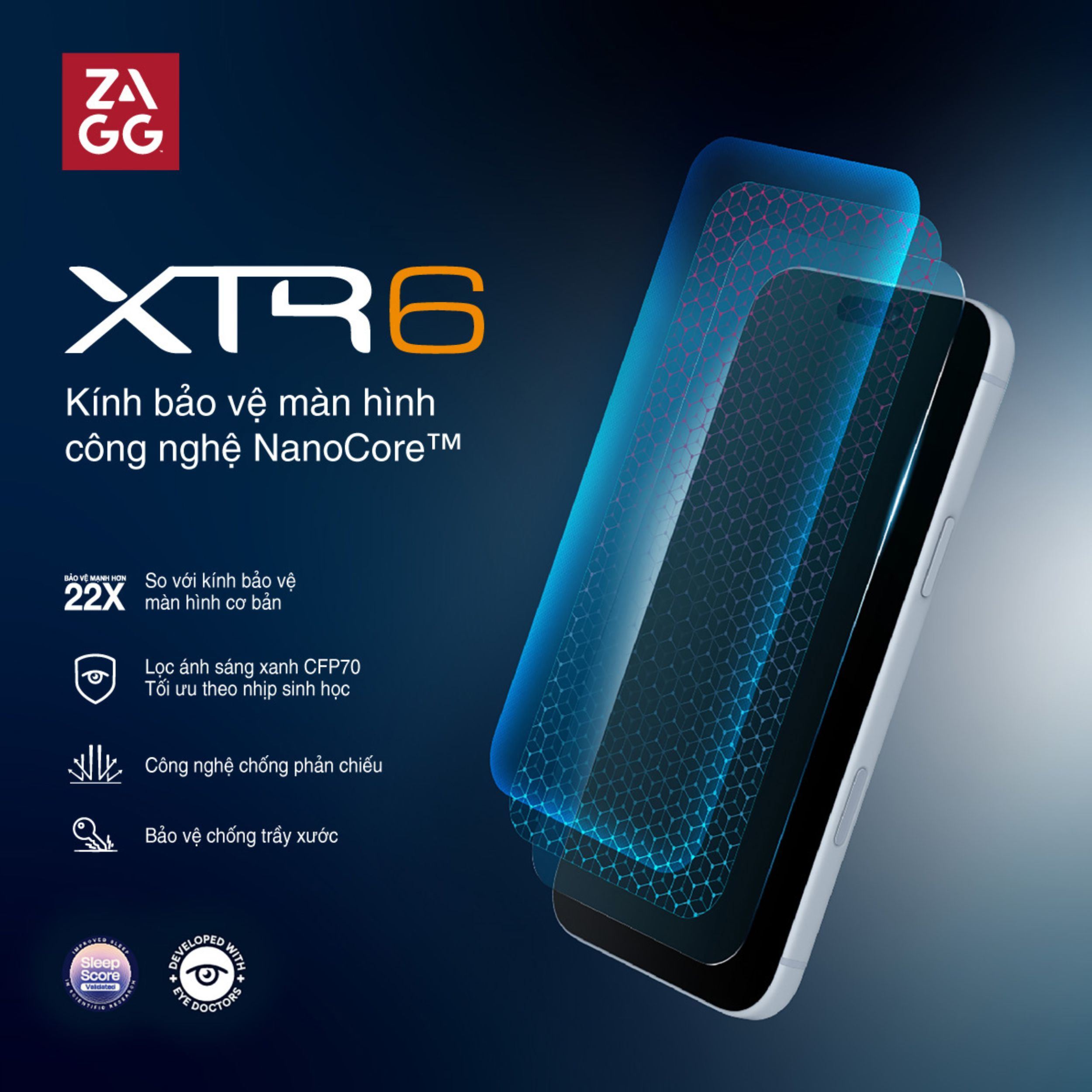 Miếng dán kính iPhone 18 Pro Max cường lực không viền ZAGG InvisibleShield XTR6 Màu Trắng