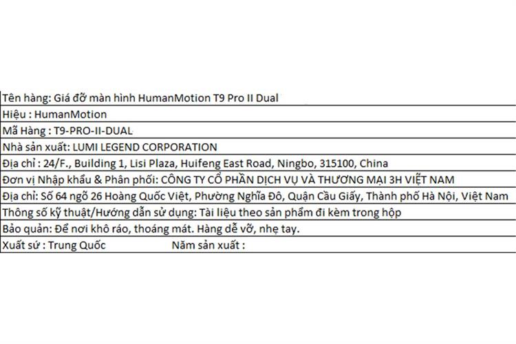 Giá treo màn hình Human Motion T9 Pro II Dual Màu Trắng