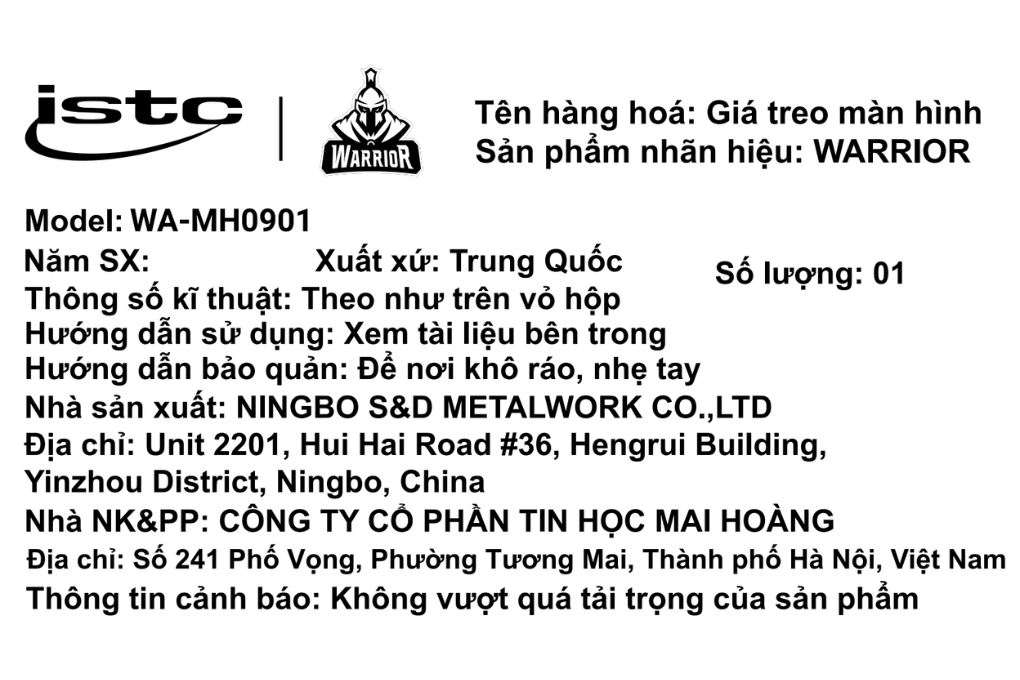 Giá treo màn hình WARRIOR WA MH0901 Màu Đen