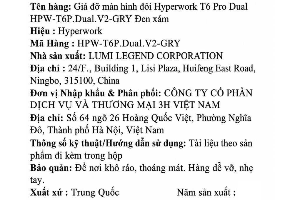 Giá treo màn hình đôi HyperWork T6 Pro Dual Màu Đen - Xám