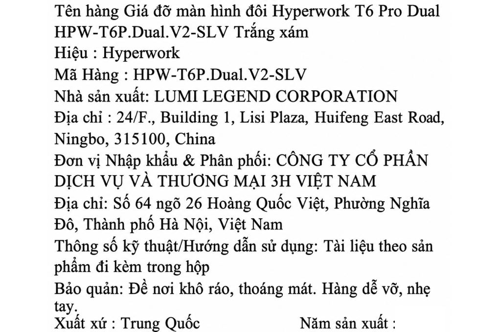 Giá treo màn hình đôi HyperWork T6 Pro Dual Màu Trắng - Xám