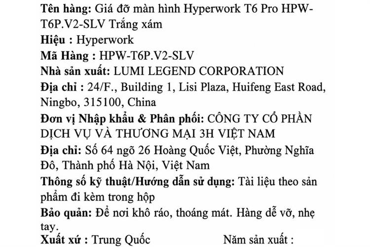 Giá treo màn hình HyperWork T6 Pro Màu Trắng - Xám