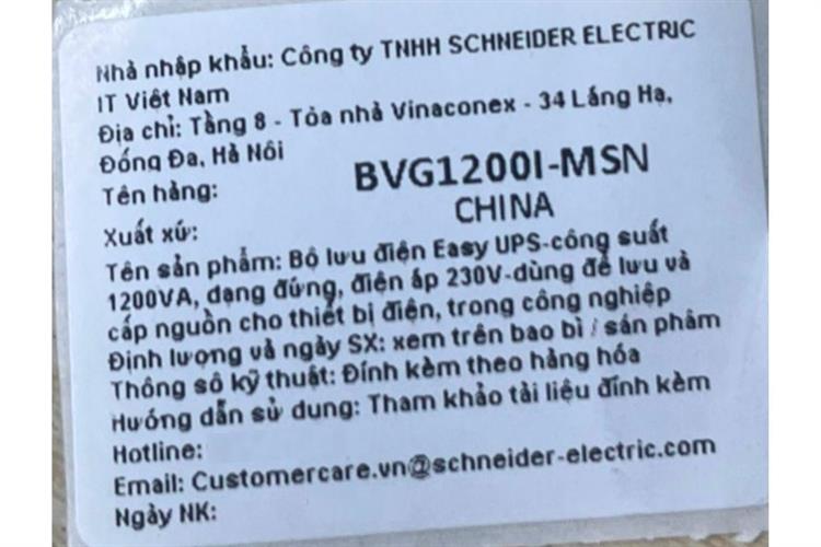 Bộ lưu điện UPS Schneider Electric Line interactive 1200VA / 650W BVG1200I-MSN Màu Đen