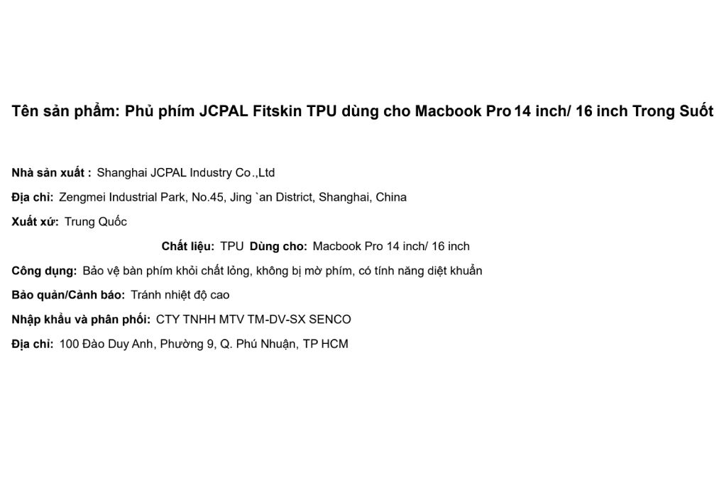 Phủ phím JCPAL Fitskin TPU Macbook Neo/Air/Pro M2-M5 Trong Suốt Màu Trắng