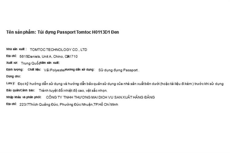 Túi đựng Passport Tomtoc H0113D1 Màu Đen