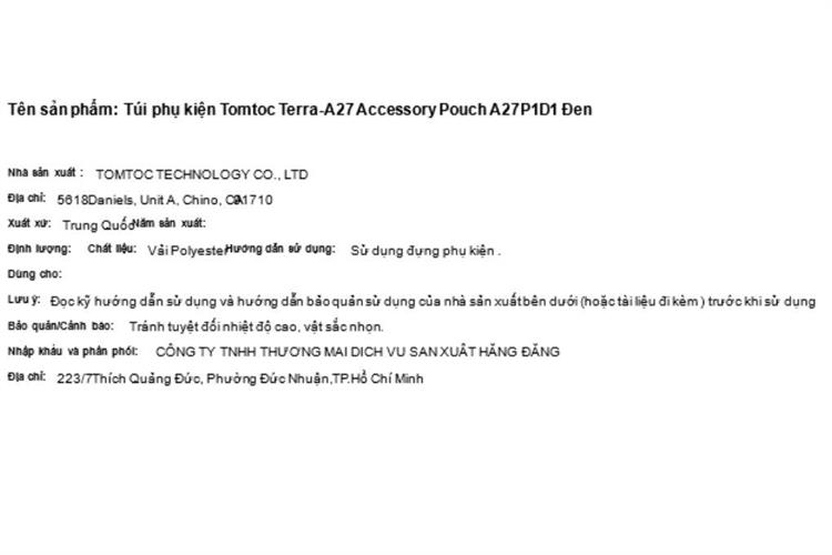 Túi phụ kiện Tomtoc Terra-A27 Accessory Pouch A27P1 Màu Đen