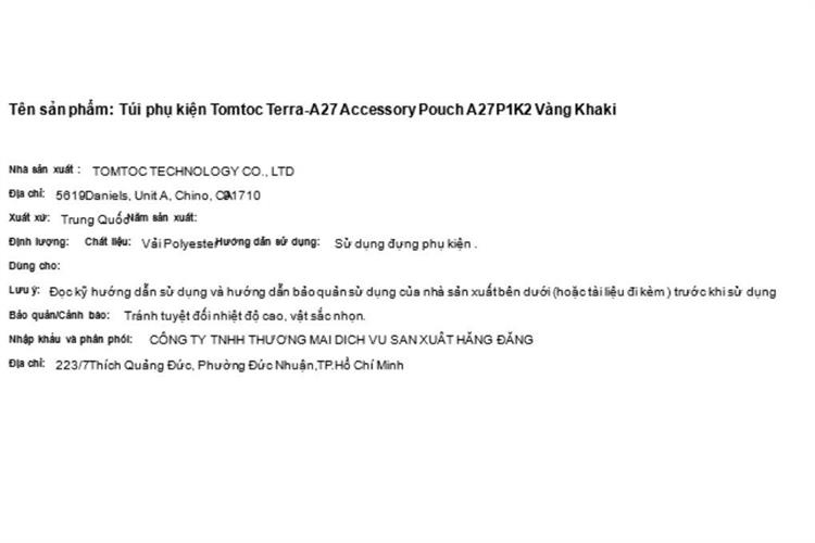 Túi phụ kiện Tomtoc Terra-A27 Accessory Pouch A27P1 Màu Vàng nhạt