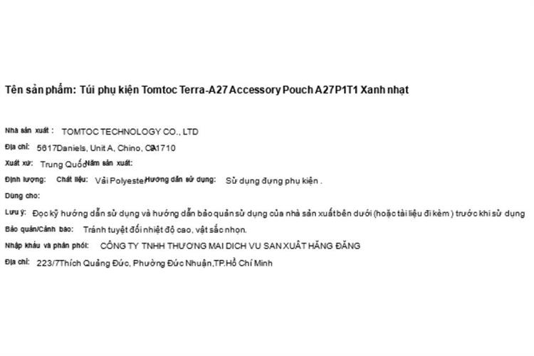 Túi phụ kiện Tomtoc Terra-A27 Accessory Pouch A27P1 Màu Xanh nhạt