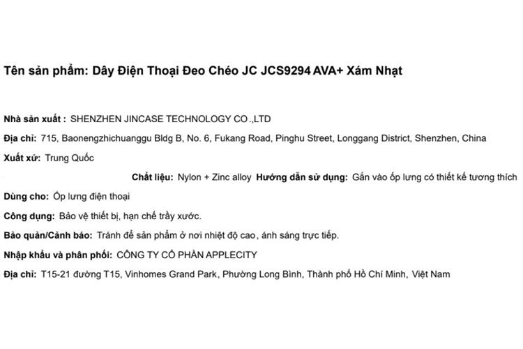 Dây đeo chéo AVA+ Xám JC JCS9294 Màu Xám nhạt