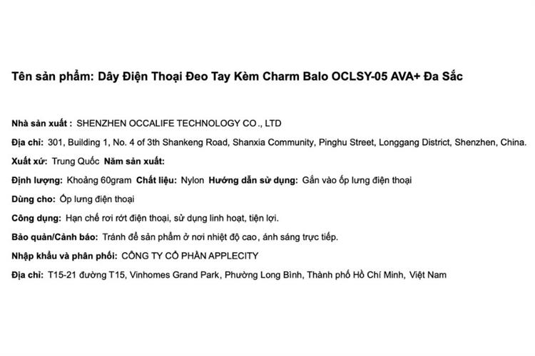 Dây Điện Thoại Đeo Tay Kèm Charm Balo AVA+ Đa Sắc OCLSY-05 Màu Đỏ