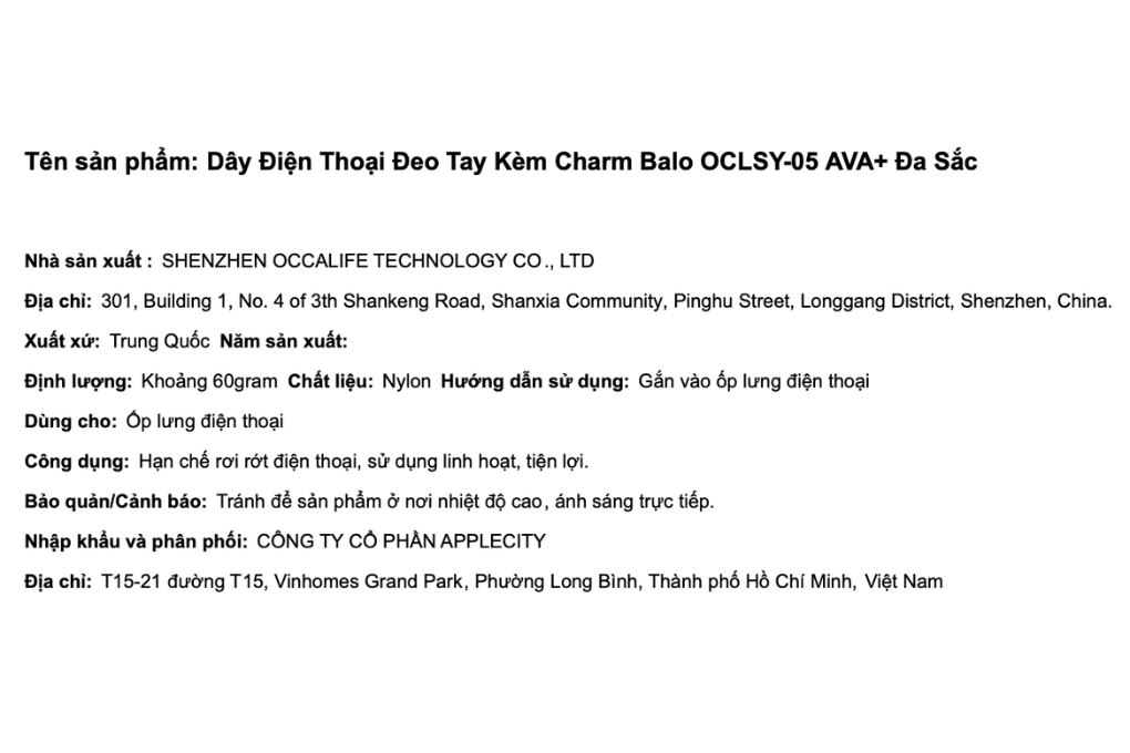 Dây Điện Thoại Đeo Tay Kèm Charm Balo AVA+ Đa Sắc OCLSY-05 Màu Đỏ