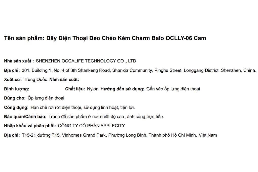 Dây Điện Thoại Đeo Chéo Kèm Charm Balo AVA+ Cam OCLLY-06 Màu Cam