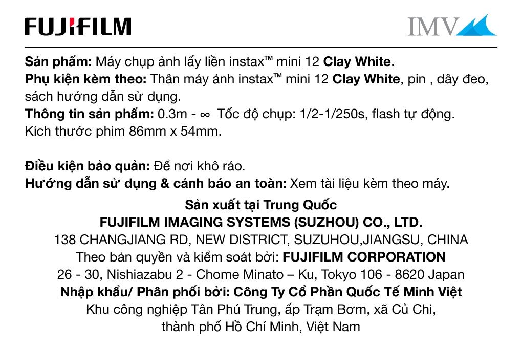 Máy chụp ảnh lấy liền Fujifilm Instax Mini 12 Trắng Màu Trắng