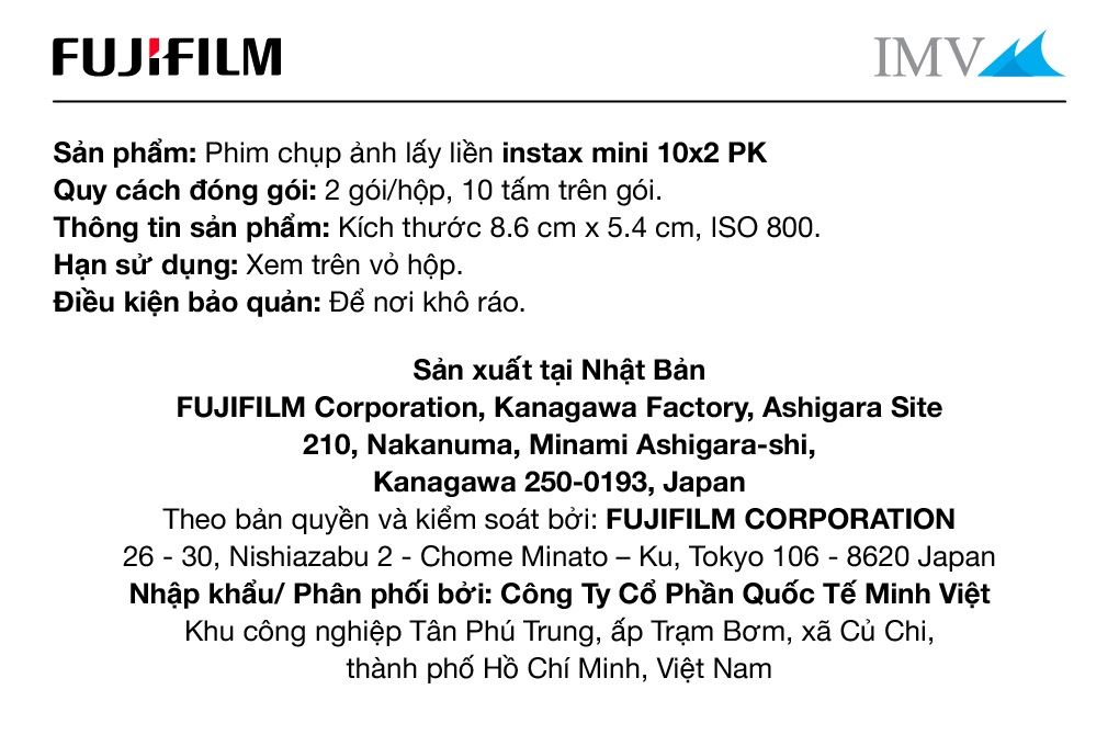 Phim chụp ảnh lấy liền Fujifilm Instax Mini Color (10x2/PK) Màu Trắng