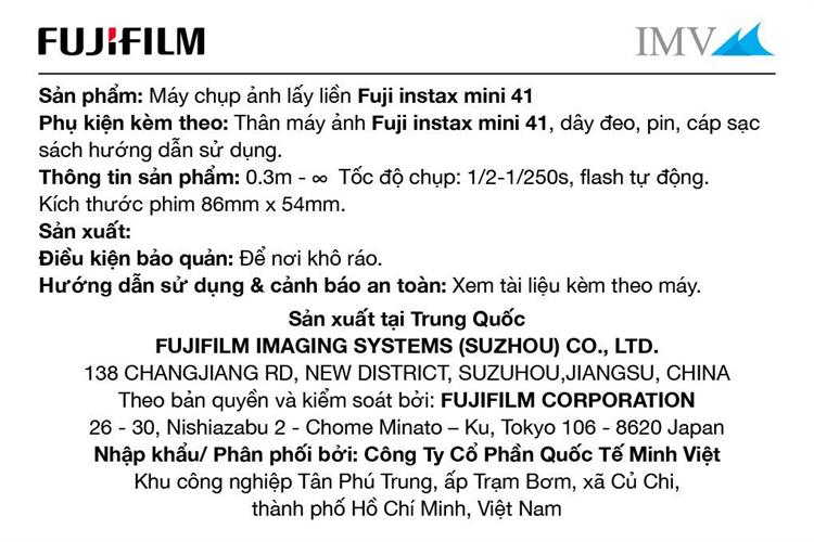 Máy chụp ảnh lấy liền Fujifilm Instax Mini 41 Đen Màu Đen