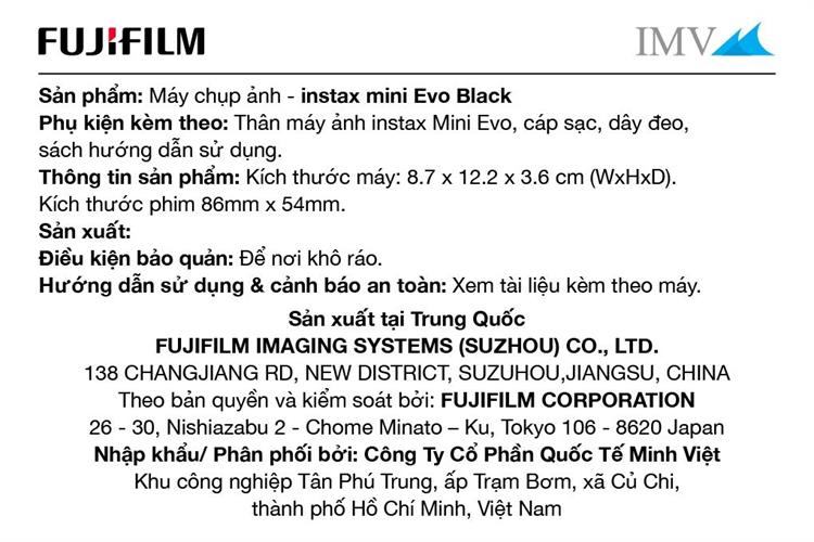 Máy chụp ảnh lấy liền Fujifilm Instax Mini Evo Đen Màu Đen